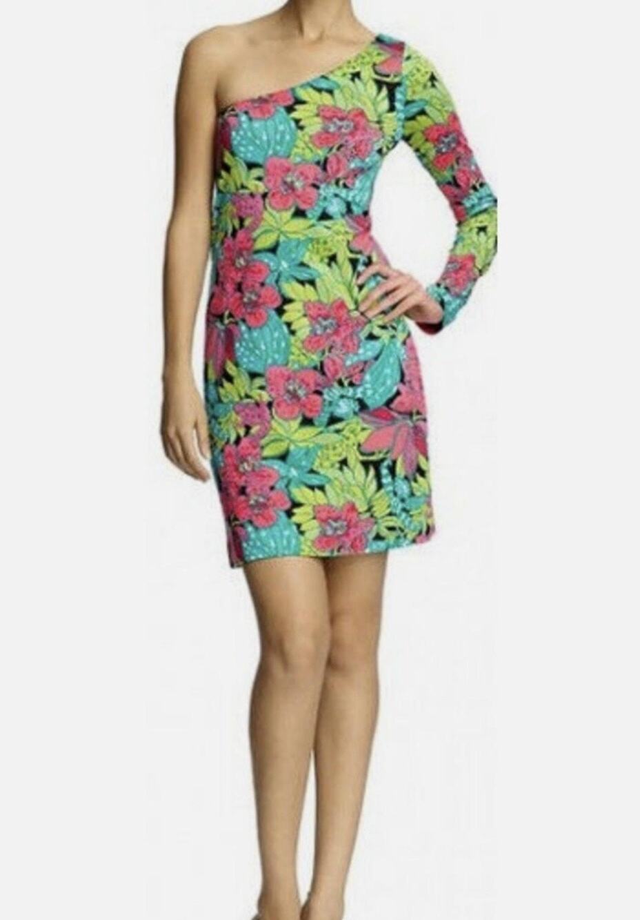 Lilly Pulitzer Dress Womens Small Multicolor Floral One Shoulder Mini Party